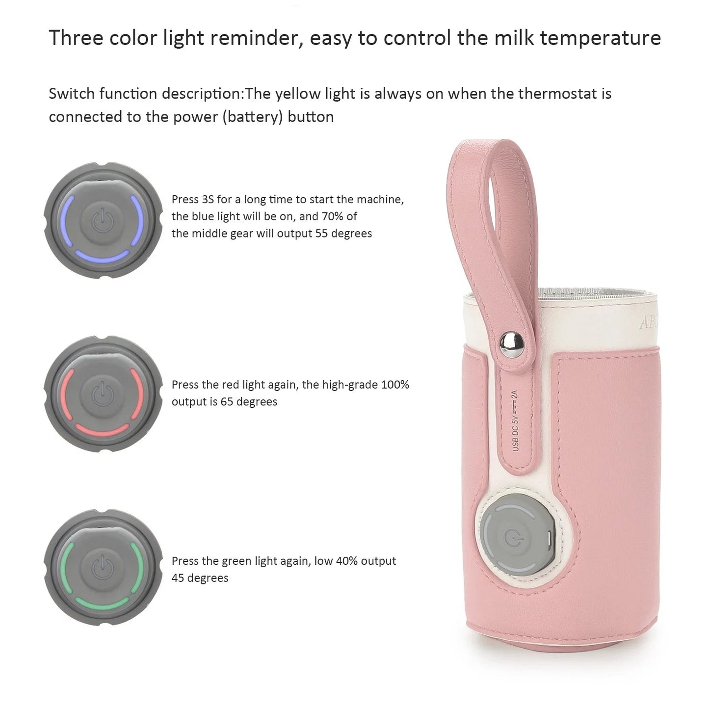 Portable Bottle Warmer, Intelligent Bottle Warmer, Fast Charge, 3 - Speed Temperature Regulation, Pink - FitPulsePortable Bottle Warmer, Intelligent Bottle Warmer, Fast Charge, 3 - Speed Temperature Regulation, Pink