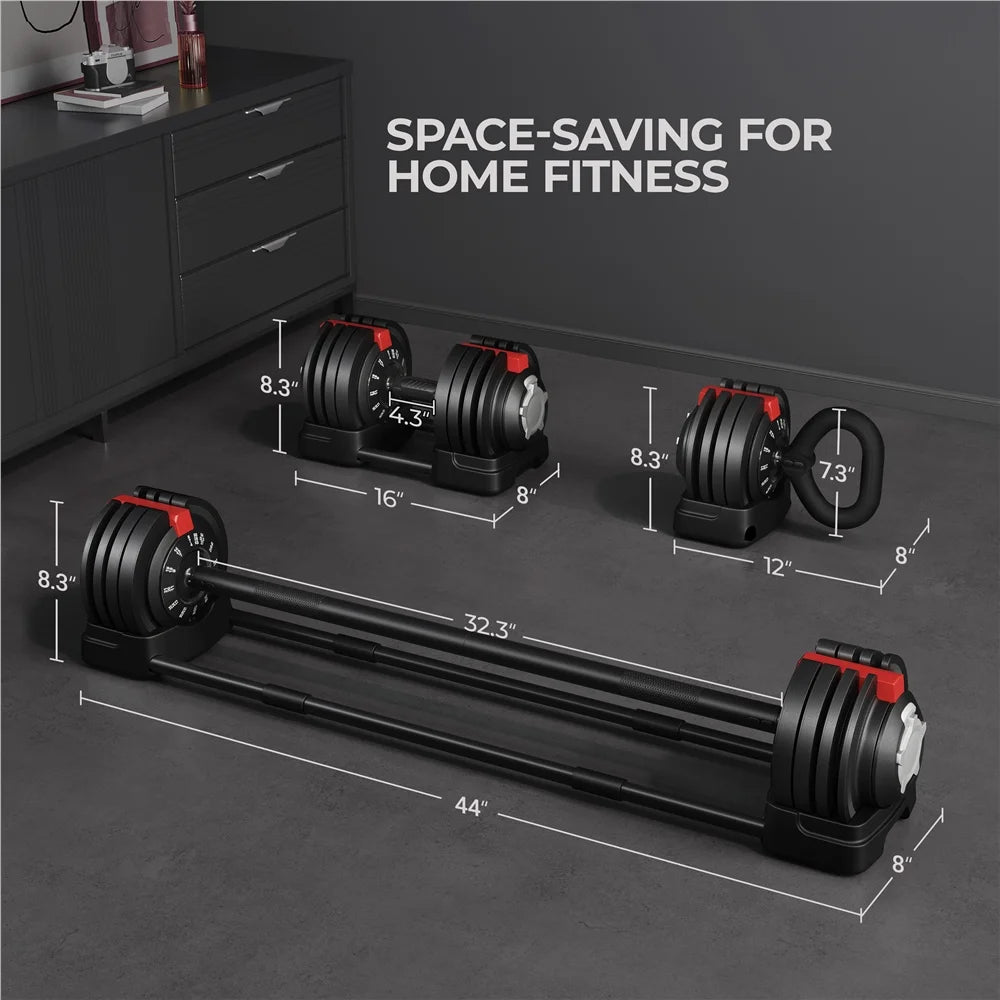 Adjustable Anti - Slip 3 - In - 1 Nylon Dumbbell Weight Set, 7 - 52.5Lbs, (Black & Red) - FitPulseAdjustable Anti - Slip 3 - In - 1 Nylon Dumbbell Weight Set, 7 - 52.5Lbs, (Black & Red)