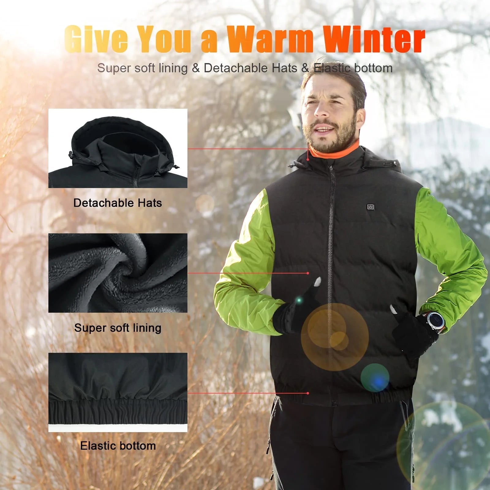 Heated Vest for Mens and Womens with 10000Mah Battery Pack, Detachable Heated Hood Heating Clothing, 3 Temperature Levels Electrically Heated Jacket, Szie XL - FitPulseHeated Vest for Mens and Womens with 10000Mah Battery Pack, Detachable Heated Hood Heating Clothing, 3 Temperature Levels Electrically Heated Jacket, Szie XL