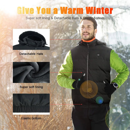 Heated Vest for Mens and Womens with 10000Mah Battery Pack, Detachable Heated Hood Heating Clothing, 3 Temperature Levels Electrically Heated Jacket, Szie XL - FitPulseHeated Vest for Mens and Womens with 10000Mah Battery Pack, Detachable Heated Hood Heating Clothing, 3 Temperature Levels Electrically Heated Jacket, Szie XL