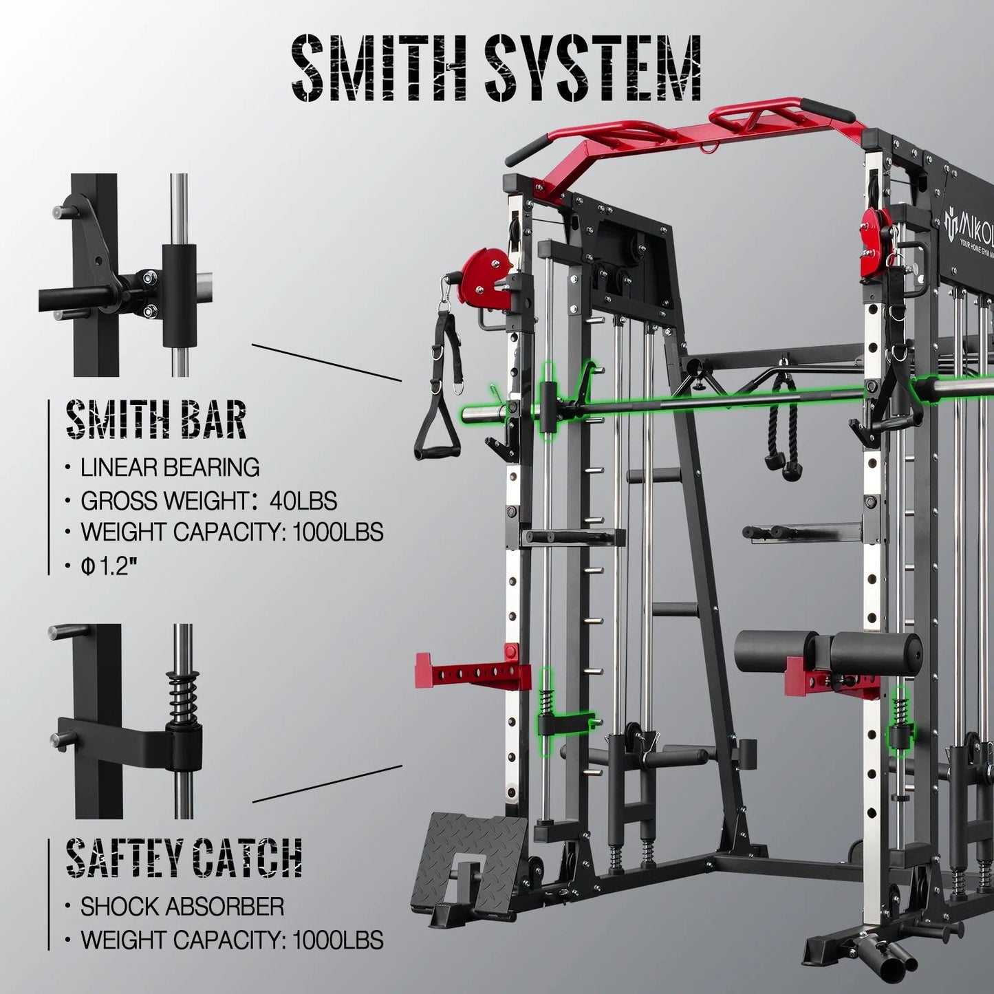 Smith Machine Home Gym, 2200 Lbs Power Rack Cage with Cable Crossover, Weight Bar, 360° Landmine, Barbell Holders and Other Attachments, Total Body Strength Training Cage - FitPulseSmith Machine Home Gym, 2200 Lbs Power Rack Cage with Cable Crossover, Weight Bar, 360° Landmine, Barbell Holders and Other Attachments, Total Body Strength Training Cage