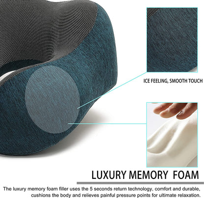 Travel Pillow, 100% Memory Foam Neck Pillow with Comfortable Breathable Cover, Airplane Travel Kit Cooling Pillow with 3D Eye Mask, Ear Plugs and Organizer Bag, Machine Washable, Grey/Blue (Green) - FitPulseTravel Pillow, 100% Memory Foam Neck Pillow with Comfortable Breathable Cover, Airplane Travel Kit Cooling Pillow with 3D Eye Mask, Ear Plugs and Organizer Bag, Machine Washable, Grey/Blue (Green)