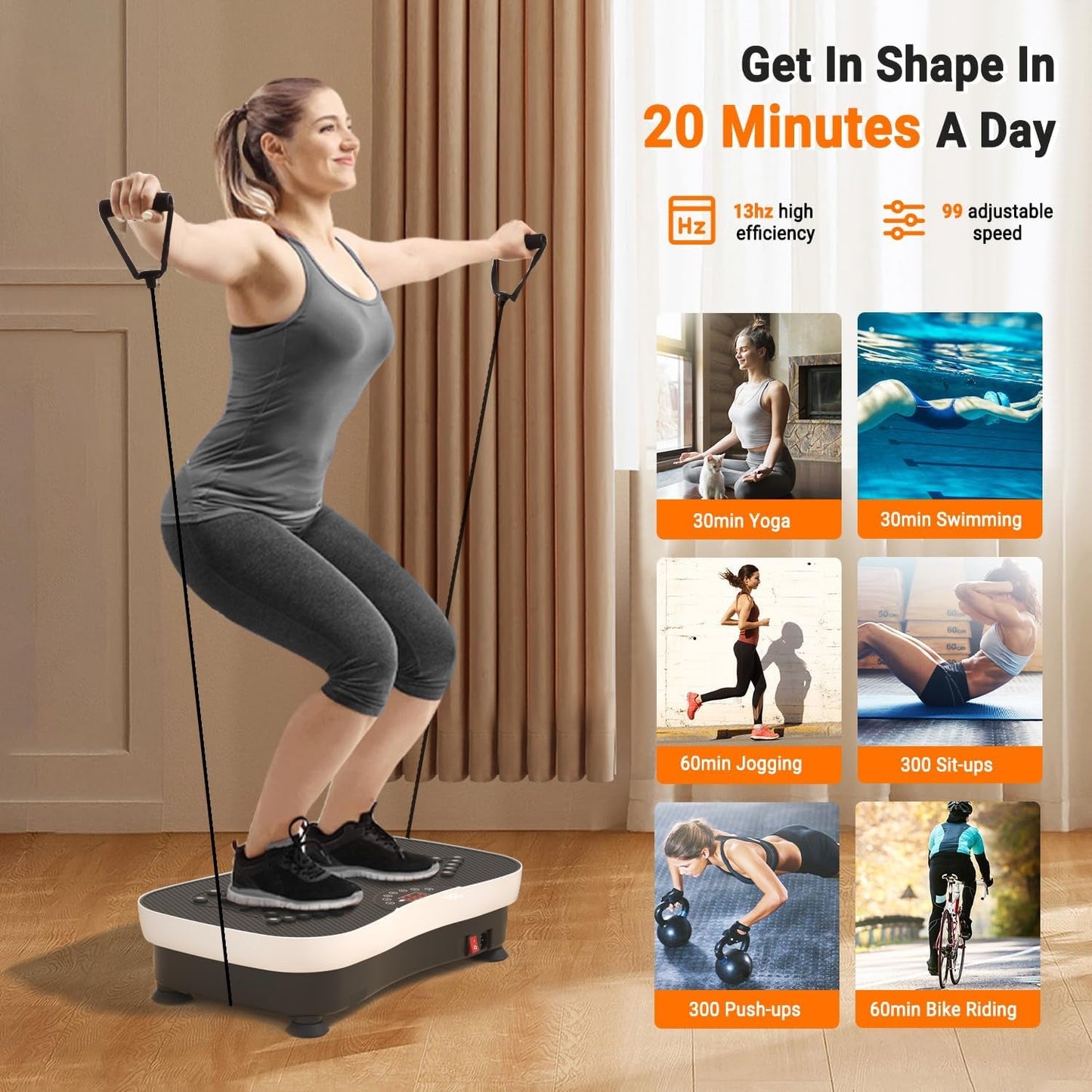 Vibration Plate Exercise Machine Whole Body Vibration Machine with Remote Control for Pain Relief, Lymphatic Drainage, Weight Loss(3 Resistance Loops/Resistance Bands) - FitPulseVibration Plate Exercise Machine Whole Body Vibration Machine with Remote Control for Pain Relief, Lymphatic Drainage, Weight Loss(3 Resistance Loops/Resistance Bands)