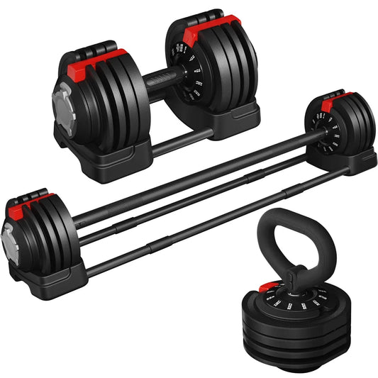 Adjustable Anti - Slip 3 - In - 1 Nylon Dumbbell Weight Set, 7 - 52.5Lbs, (Black & Red) - FitPulseAdjustable Anti - Slip 3 - In - 1 Nylon Dumbbell Weight Set, 7 - 52.5Lbs, (Black & Red)
