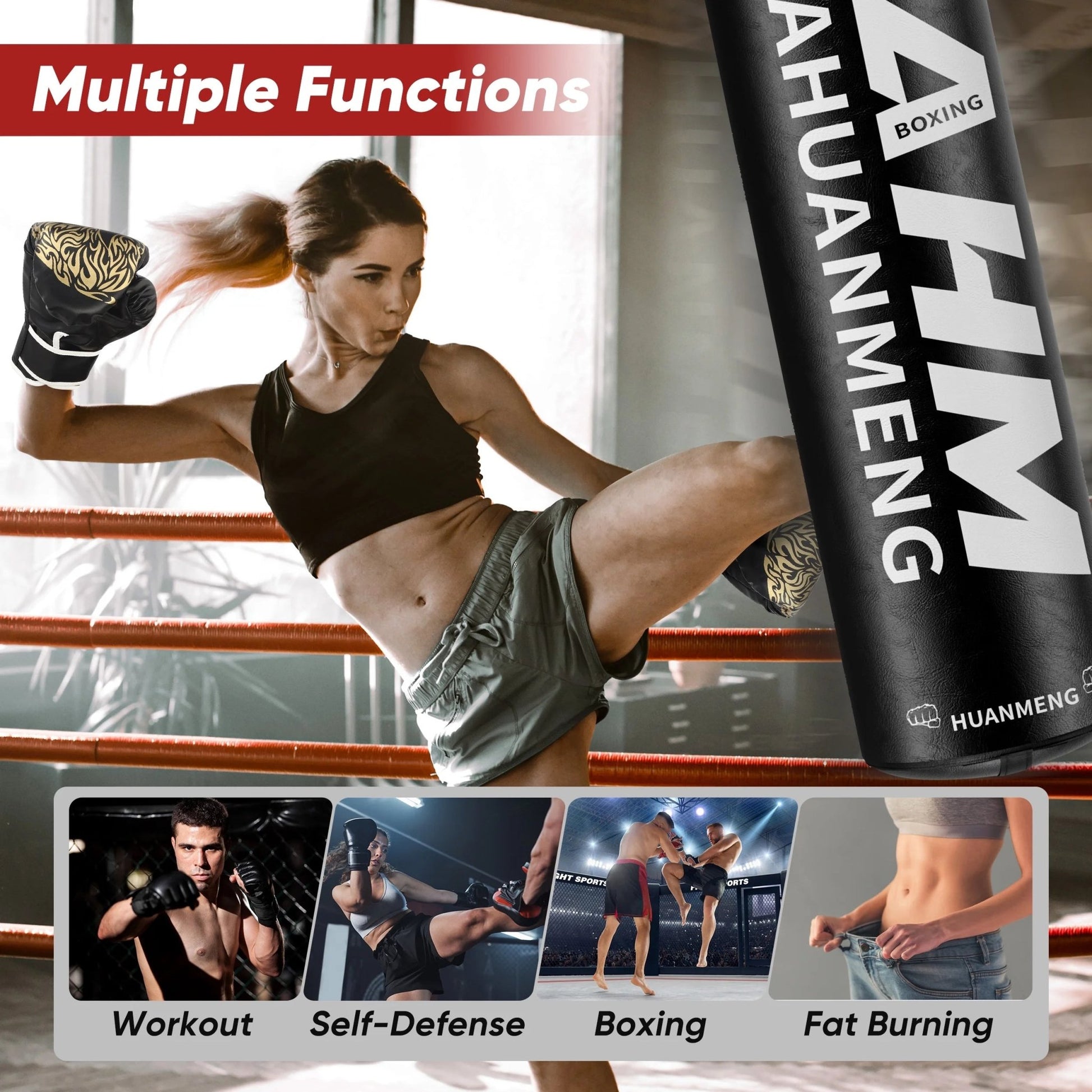 Punching Bag for Adults 4FT PU Heavy Boxing Bag Set Hanging Boxing Bag Kit W/ 12Oz Gloves - FitPulsePunching Bag for Adults 4FT PU Heavy Boxing Bag Set Hanging Boxing Bag Kit W/ 12Oz Gloves