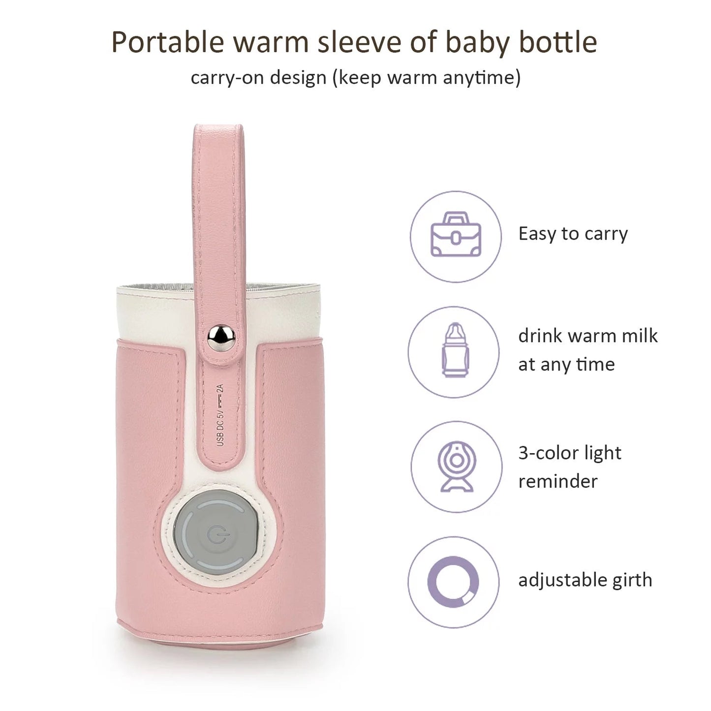 Portable Bottle Warmer, Intelligent Bottle Warmer, Fast Charge, 3 - Speed Temperature Regulation, Pink - FitPulsePortable Bottle Warmer, Intelligent Bottle Warmer, Fast Charge, 3 - Speed Temperature Regulation, Pink