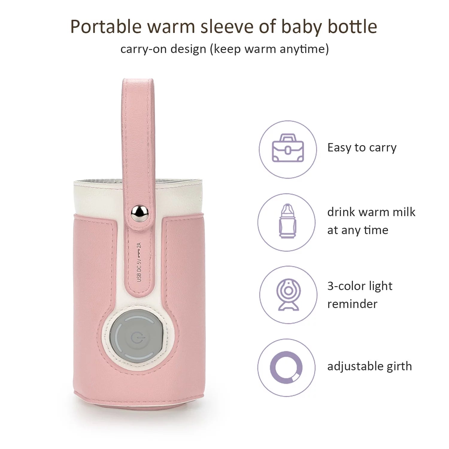 Portable Bottle Warmer, Intelligent Bottle Warmer, Fast Charge, 3 - Speed Temperature Regulation, Pink - FitPulsePortable Bottle Warmer, Intelligent Bottle Warmer, Fast Charge, 3 - Speed Temperature Regulation, Pink