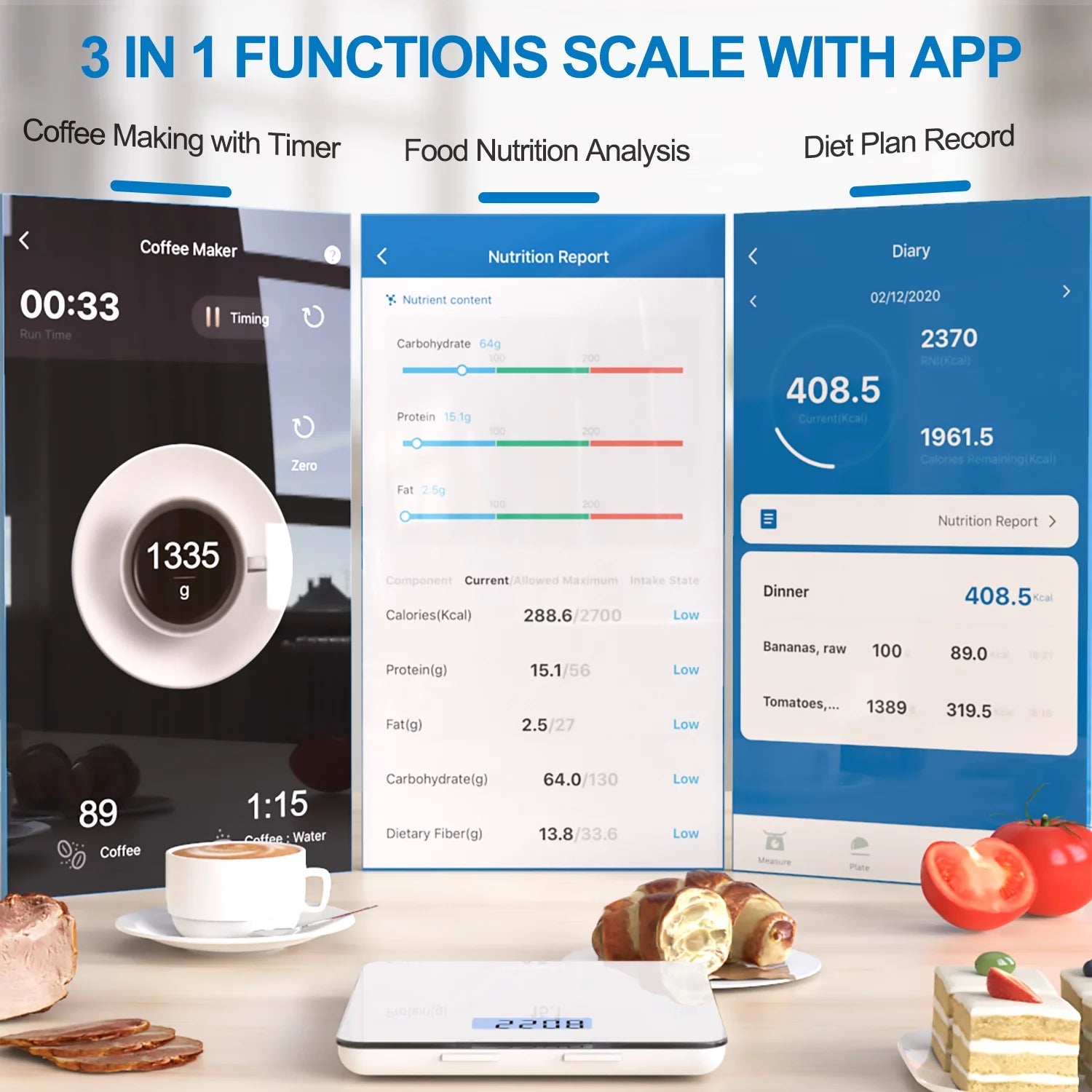 Bluetooth Food Scale with App, Digital Smart Kitchen Scale, Glass, White - FitPulseBluetooth Food Scale with App, Digital Smart Kitchen Scale, Glass, White