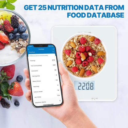 Bluetooth Food Scale with App, Digital Smart Kitchen Scale, Glass, White - FitPulseBluetooth Food Scale with App, Digital Smart Kitchen Scale, Glass, White
