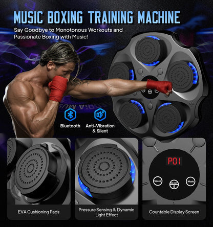 Music Boxing Machine with Boxing Gloves, Wall Mounted Smart Bluetooth Music Boxing Trainer, Electronic Boxing Target Workout Punching Equipment for Home, Indoor and Gym - FitPulseMusic Boxing Machine with Boxing Gloves, Wall Mounted Smart Bluetooth Music Boxing Trainer, Electronic Boxing Target Workout Punching Equipment for Home, Indoor and Gym