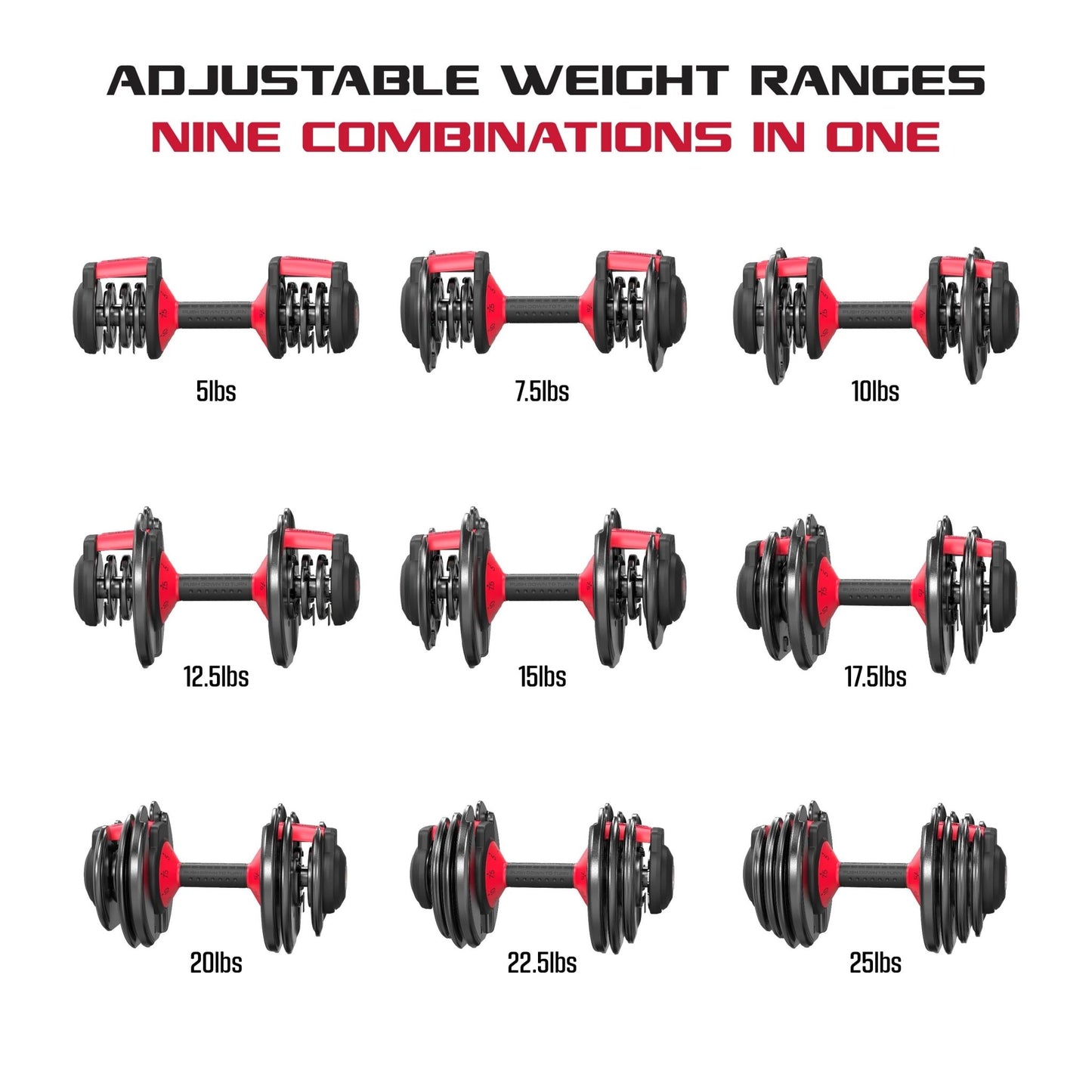 Adjustable Dumbbells, 25Lb Smartbell Dumbbell Set with 9 - In - 1 Quick - Select Weights, 2.5Lb Increments for Home Gym - FitPulseAdjustable Dumbbells, 25Lb Smartbell Dumbbell Set with 9 - In - 1 Quick - Select Weights, 2.5Lb Increments for Home Gym