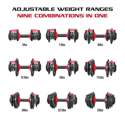 Adjustable Dumbbells, 25Lb Smartbell Dumbbell Set with 9 - In - 1 Quick - Select Weights, 2.5Lb Increments for Home Gym - FitPulseAdjustable Dumbbells, 25Lb Smartbell Dumbbell Set with 9 - In - 1 Quick - Select Weights, 2.5Lb Increments for Home Gym