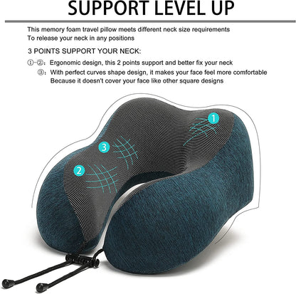 Travel Pillow, 100% Memory Foam Neck Pillow with Comfortable Breathable Cover, Airplane Travel Kit Cooling Pillow with 3D Eye Mask, Ear Plugs and Organizer Bag, Machine Washable, Grey/Blue (Green) - FitPulseTravel Pillow, 100% Memory Foam Neck Pillow with Comfortable Breathable Cover, Airplane Travel Kit Cooling Pillow with 3D Eye Mask, Ear Plugs and Organizer Bag, Machine Washable, Grey/Blue (Green)