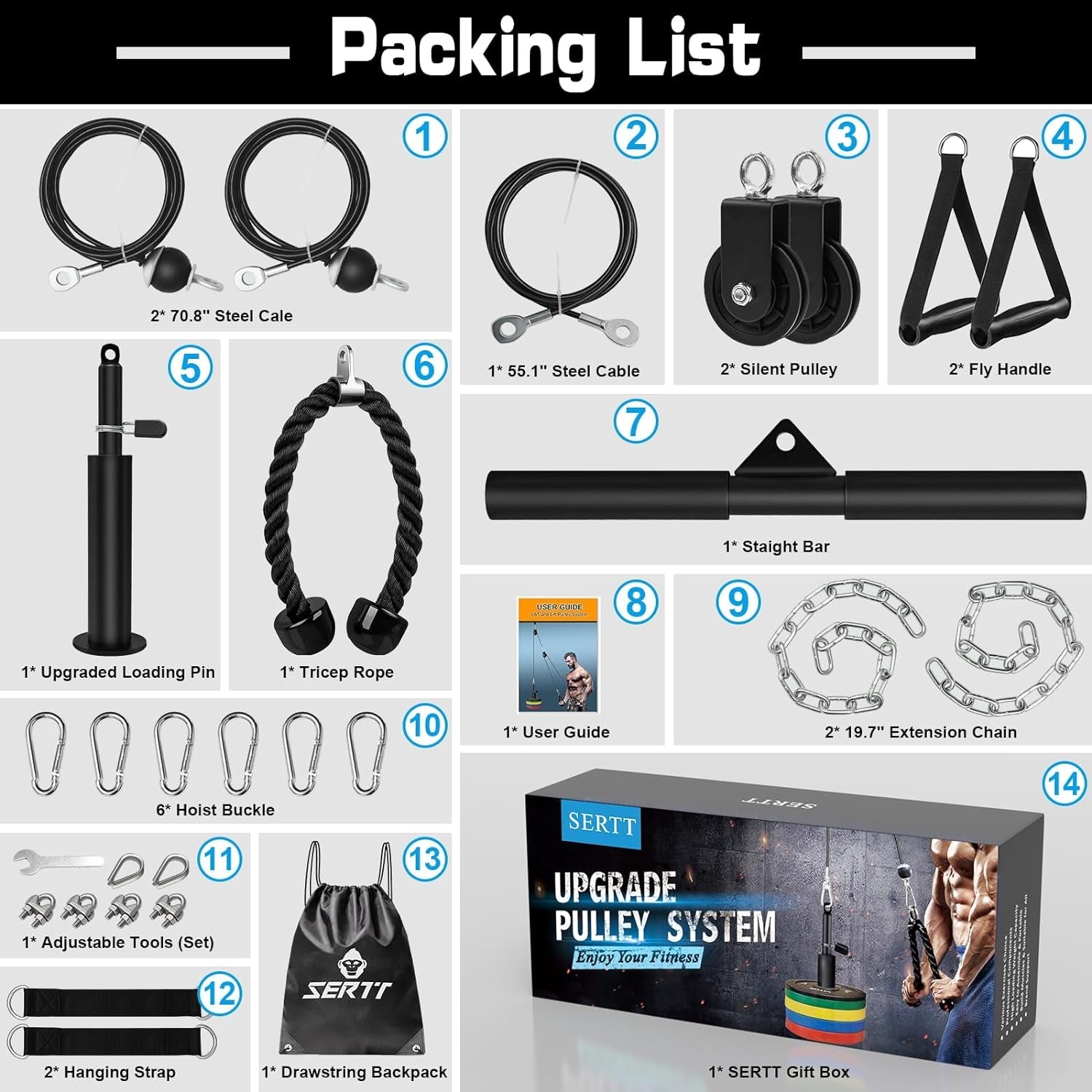 Weight Cable Pulley System Gym, Upgraded Cable Pulley Attachments for Gym LAT Pu - FitPulseWeight Cable Pulley System Gym, Upgraded Cable Pulley Attachments for Gym LAT Pu