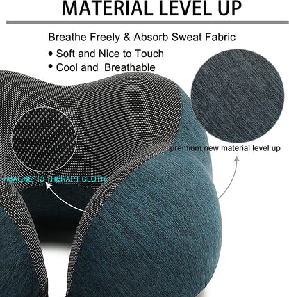 Travel Pillow, 100% Memory Foam Neck Pillow with Comfortable Breathable Cover, Airplane Travel Kit Cooling Pillow with 3D Eye Mask, Ear Plugs and Organizer Bag, Machine Washable, Grey/Blue (Green) - FitPulseTravel Pillow, 100% Memory Foam Neck Pillow with Comfortable Breathable Cover, Airplane Travel Kit Cooling Pillow with 3D Eye Mask, Ear Plugs and Organizer Bag, Machine Washable, Grey/Blue (Green)