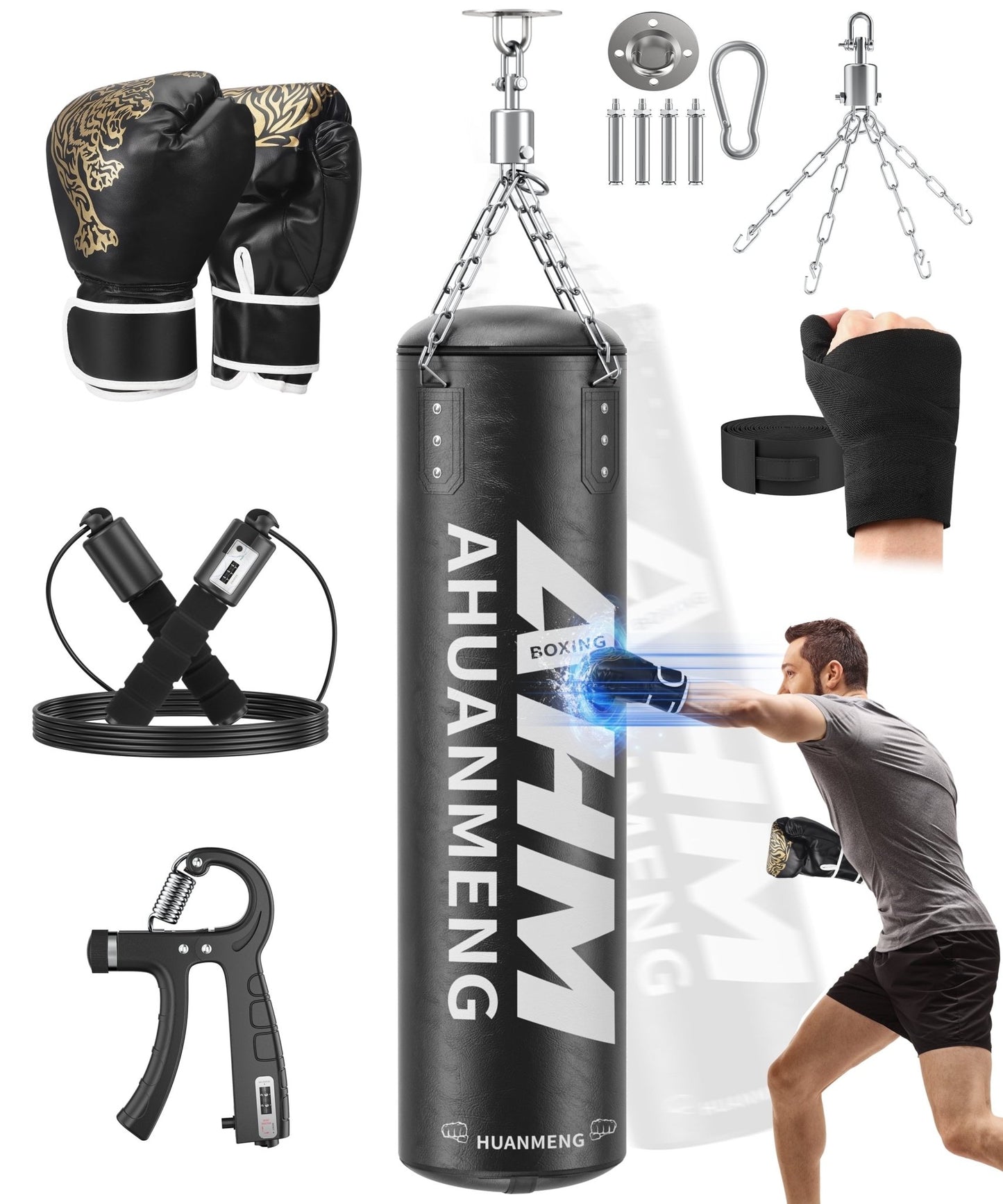 Punching Bag for Adults 4FT PU Heavy Boxing Bag Set Hanging Boxing Bag Kit W/ 12Oz Gloves - FitPulsePunching Bag for Adults 4FT PU Heavy Boxing Bag Set Hanging Boxing Bag Kit W/ 12Oz Gloves