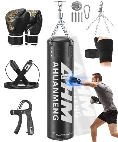 Punching Bag for Adults 4FT PU Heavy Boxing Bag Set Hanging Boxing Bag Kit W/ 12Oz Gloves - FitPulsePunching Bag for Adults 4FT PU Heavy Boxing Bag Set Hanging Boxing Bag Kit W/ 12Oz Gloves