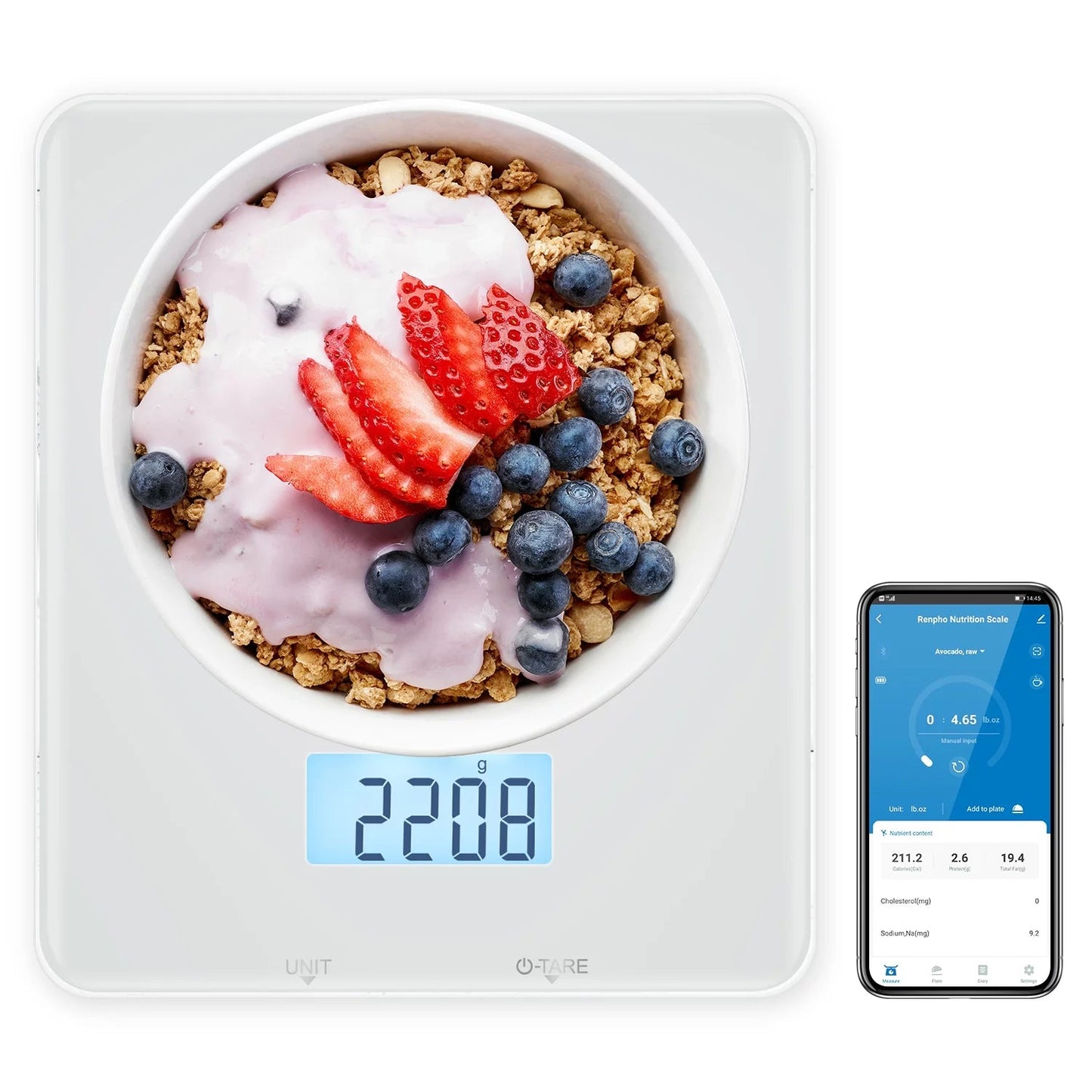 Bluetooth Food Scale with App, Digital Smart Kitchen Scale, Glass, White - FitPulseBluetooth Food Scale with App, Digital Smart Kitchen Scale, Glass, White