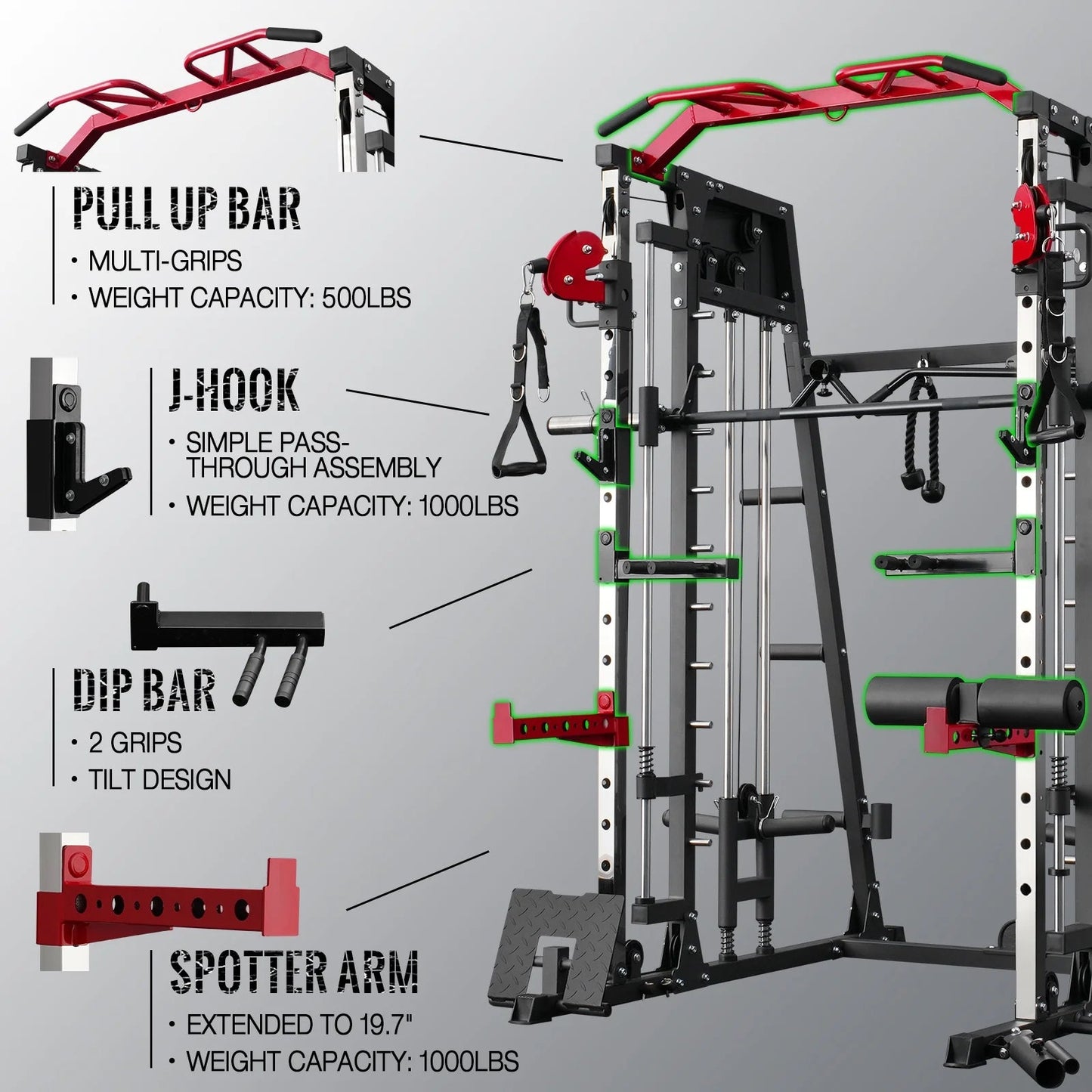 Smith Machine Home Gym, 2200 Lbs Power Rack Cage with Cable Crossover, Weight Bar, 360° Landmine, Barbell Holders and Other Attachments, Total Body Strength Training Cage - FitPulseSmith Machine Home Gym, 2200 Lbs Power Rack Cage with Cable Crossover, Weight Bar, 360° Landmine, Barbell Holders and Other Attachments, Total Body Strength Training Cage