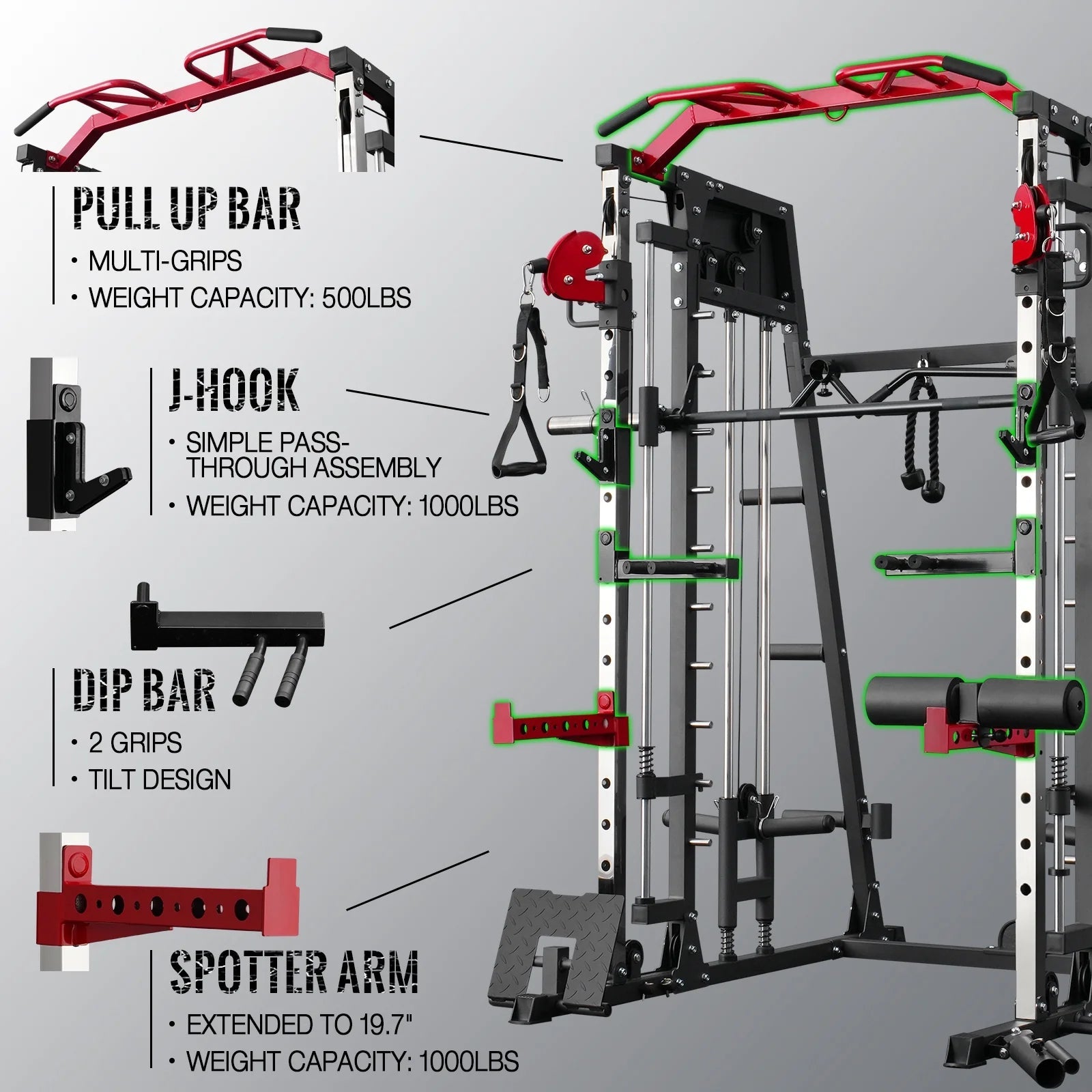 Smith Machine Home Gym, 2200 Lbs Power Rack Cage with Cable Crossover, Weight Bar, 360° Landmine, Barbell Holders and Other Attachments, Total Body Strength Training Cage - FitPulseSmith Machine Home Gym, 2200 Lbs Power Rack Cage with Cable Crossover, Weight Bar, 360° Landmine, Barbell Holders and Other Attachments, Total Body Strength Training Cage