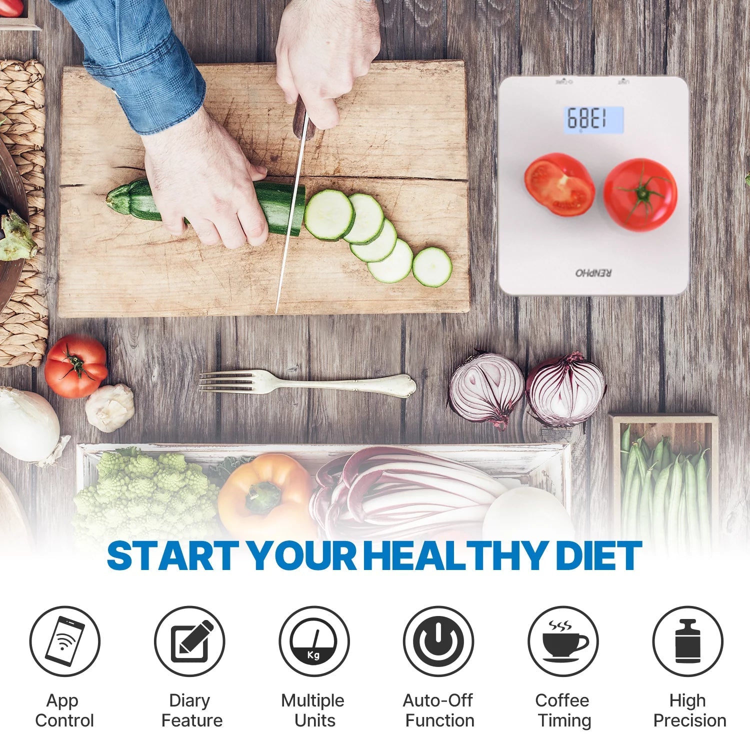 Bluetooth Food Scale with App, Digital Smart Kitchen Scale, Glass, White - FitPulseBluetooth Food Scale with App, Digital Smart Kitchen Scale, Glass, White