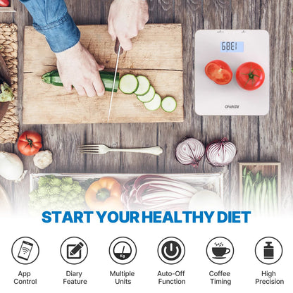 Bluetooth Food Scale with App, Digital Smart Kitchen Scale, Glass, White - FitPulseBluetooth Food Scale with App, Digital Smart Kitchen Scale, Glass, White