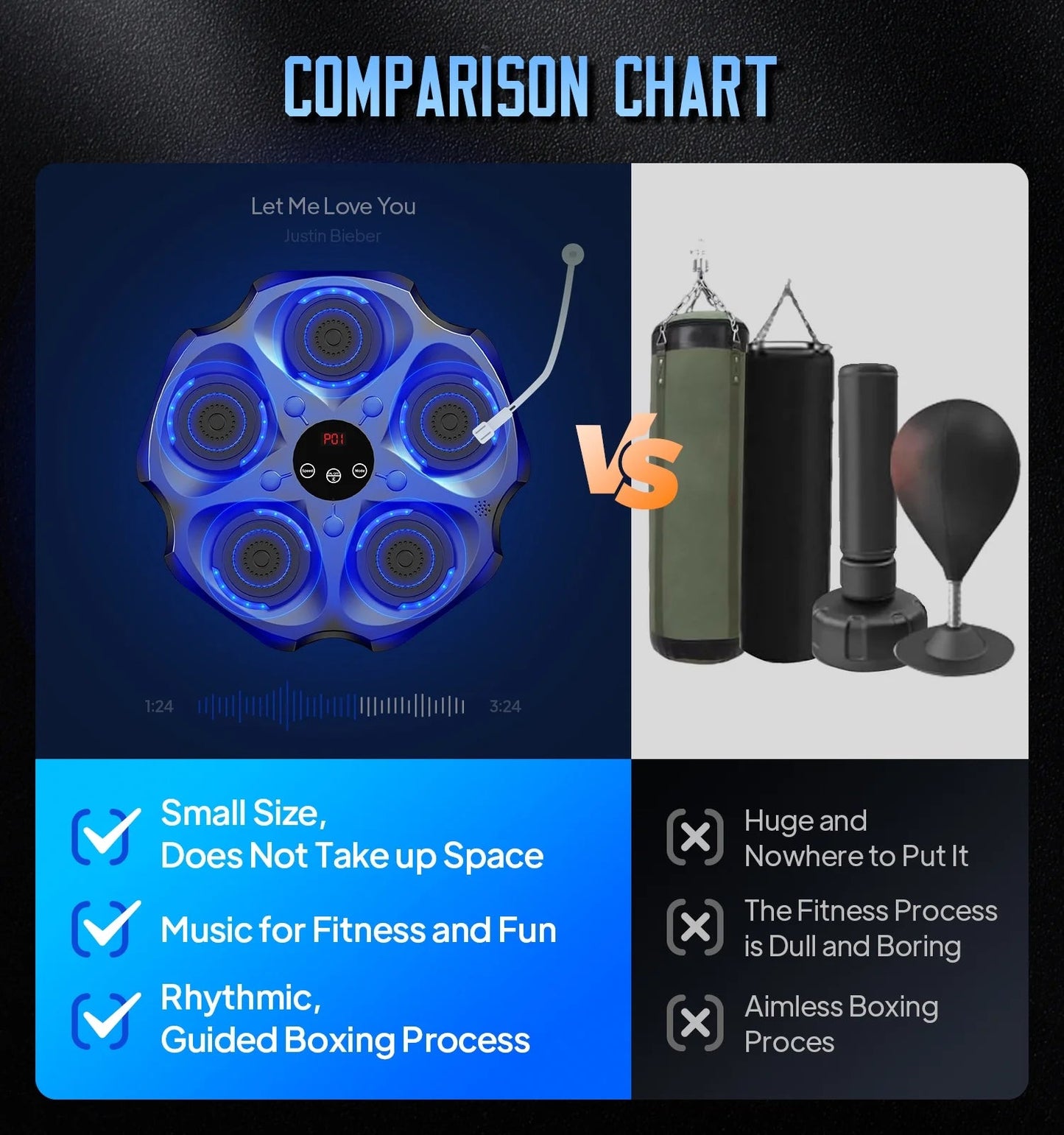 Music Boxing Machine with Boxing Gloves, Wall Mounted Smart Bluetooth Music Boxing Trainer, Electronic Boxing Target Workout Punching Equipment for Home, Indoor and Gym - FitPulseMusic Boxing Machine with Boxing Gloves, Wall Mounted Smart Bluetooth Music Boxing Trainer, Electronic Boxing Target Workout Punching Equipment for Home, Indoor and Gym