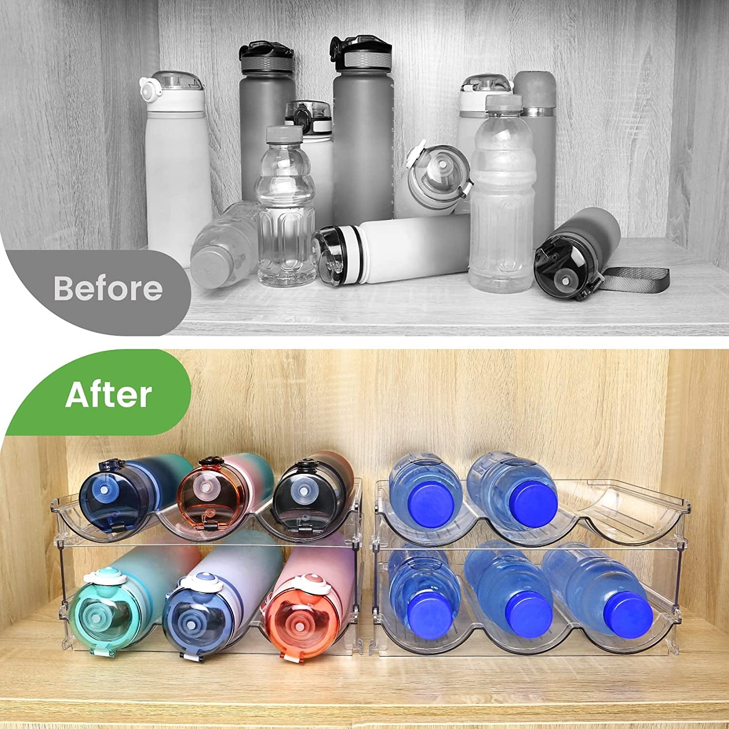 Water Bottle Organizer for Cabinet, Water Bottle Storage Organizer, 2 Packs Water Bottle Storage Rack, Water Bottle Holder for Cabinet, Stackable Water Bottle Storage Rack - FitPulseWater Bottle Organizer for Cabinet, Water Bottle Storage Organizer, 2 Packs Water Bottle Storage Rack, Water Bottle Holder for Cabinet, Stackable Water Bottle Storage Rack