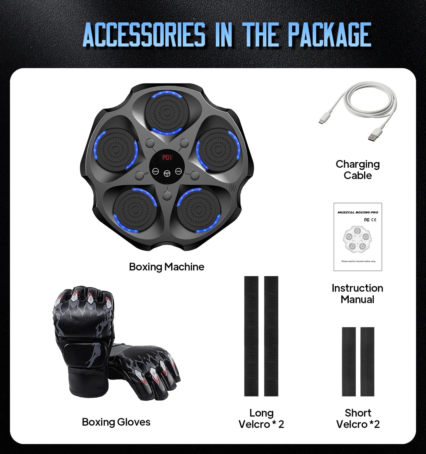 Music Boxing Machine with Boxing Gloves, Wall Mounted Smart Bluetooth Music Boxing Trainer, Electronic Boxing Target Workout Punching Equipment for Home, Indoor and Gym - FitPulseMusic Boxing Machine with Boxing Gloves, Wall Mounted Smart Bluetooth Music Boxing Trainer, Electronic Boxing Target Workout Punching Equipment for Home, Indoor and Gym