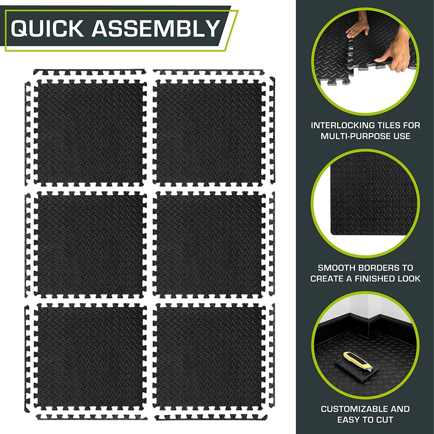 Puzzle Exercise Mat ½ In, EVA Interlocking Foam Floor Tiles for Home Gym, Mat for Home Workout Equipment, Floor Padding for Kids, Grey, 24 in X 24 in X ½ In, 144 Sq Ft - 36 Tiles - FitPulsePuzzle Exercise Mat ½ In, EVA Interlocking Foam Floor Tiles for Home Gym, Mat for Home Workout Equipment, Floor Padding for Kids, Grey, 24 in X 24 in X ½ In, 144 Sq Ft - 36 Tiles