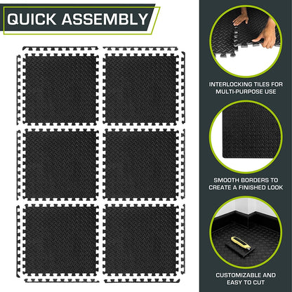 Puzzle Exercise Mat ½ In, EVA Interlocking Foam Floor Tiles for Home Gym, Mat for Home Workout Equipment, Floor Padding for Kids, Grey, 24 in X 24 in X ½ In, 144 Sq Ft - 36 Tiles - FitPulsePuzzle Exercise Mat ½ In, EVA Interlocking Foam Floor Tiles for Home Gym, Mat for Home Workout Equipment, Floor Padding for Kids, Grey, 24 in X 24 in X ½ In, 144 Sq Ft - 36 Tiles