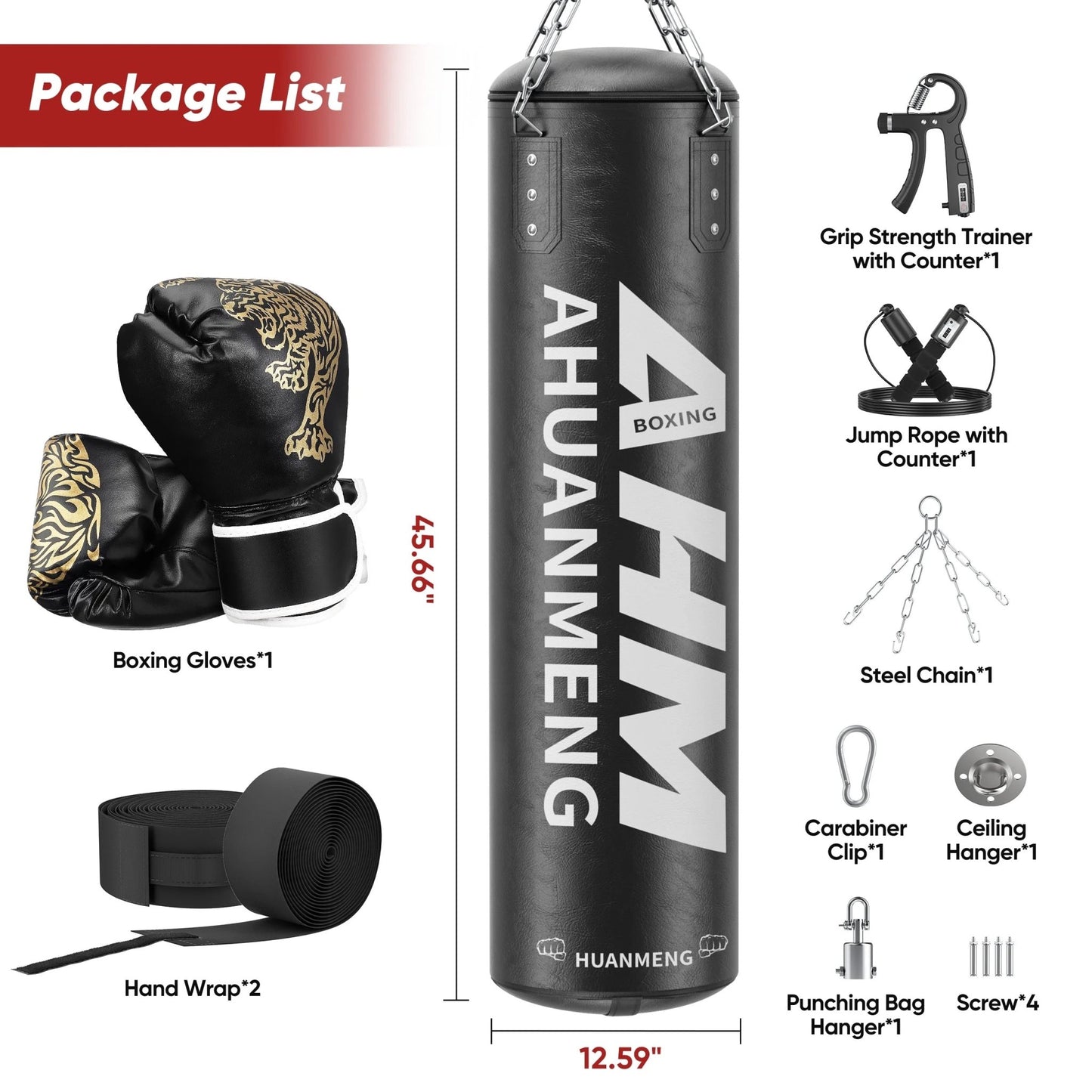 Punching Bag for Adults 4FT PU Heavy Boxing Bag Set Hanging Boxing Bag Kit W/ 12Oz Gloves - FitPulsePunching Bag for Adults 4FT PU Heavy Boxing Bag Set Hanging Boxing Bag Kit W/ 12Oz Gloves