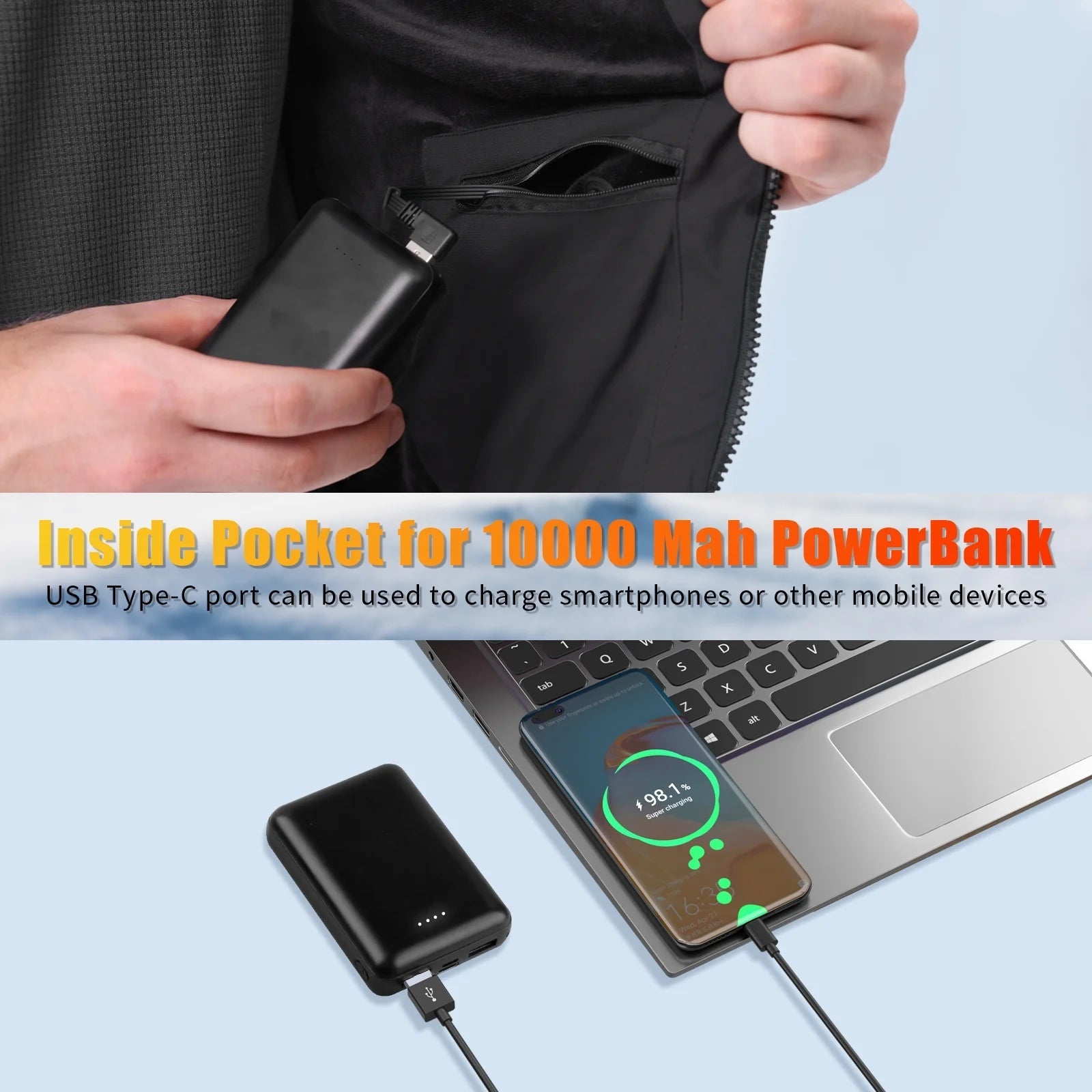 Heated Vest for Mens and Womens with 10000Mah Battery Pack, Detachable Heated Hood Heating Clothing, 3 Temperature Levels Electrically Heated Jacket, Szie XL - FitPulseHeated Vest for Mens and Womens with 10000Mah Battery Pack, Detachable Heated Hood Heating Clothing, 3 Temperature Levels Electrically Heated Jacket, Szie XL