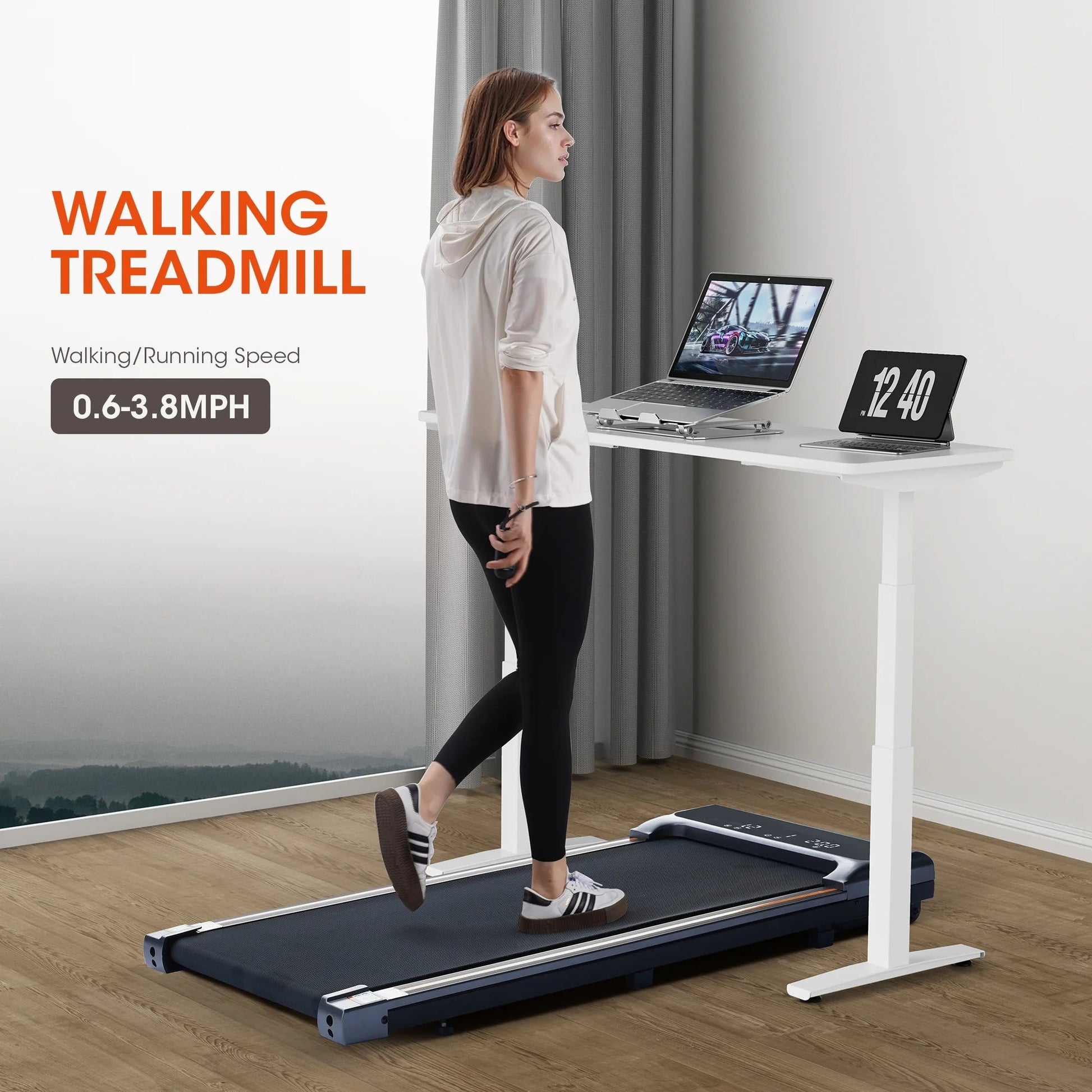 Walking Pad under Desk Treadmill with Remote Control Lightweight 2 in 1 Exercise Treadmill 0.6 to 3.8 Speed Range for Home Office Workout - FitPulseWalking Pad under Desk Treadmill with Remote Control Lightweight 2 in 1 Exercise Treadmill 0.6 to 3.8 Speed Range for Home Office Workout