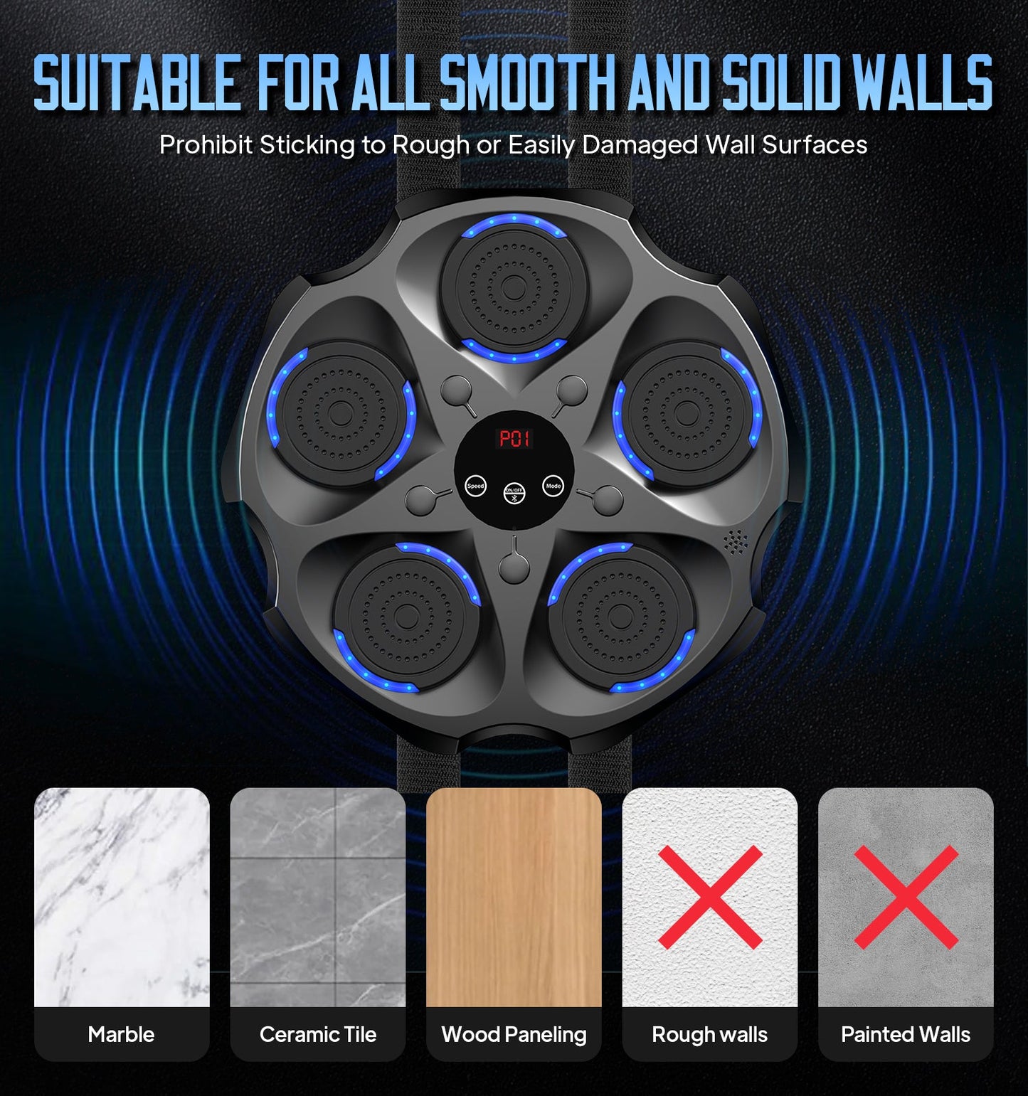 Music Boxing Machine with Boxing Gloves, Wall Mounted Smart Bluetooth Music Boxing Trainer, Electronic Boxing Target Workout Punching Equipment for Home, Indoor and Gym - FitPulseMusic Boxing Machine with Boxing Gloves, Wall Mounted Smart Bluetooth Music Boxing Trainer, Electronic Boxing Target Workout Punching Equipment for Home, Indoor and Gym