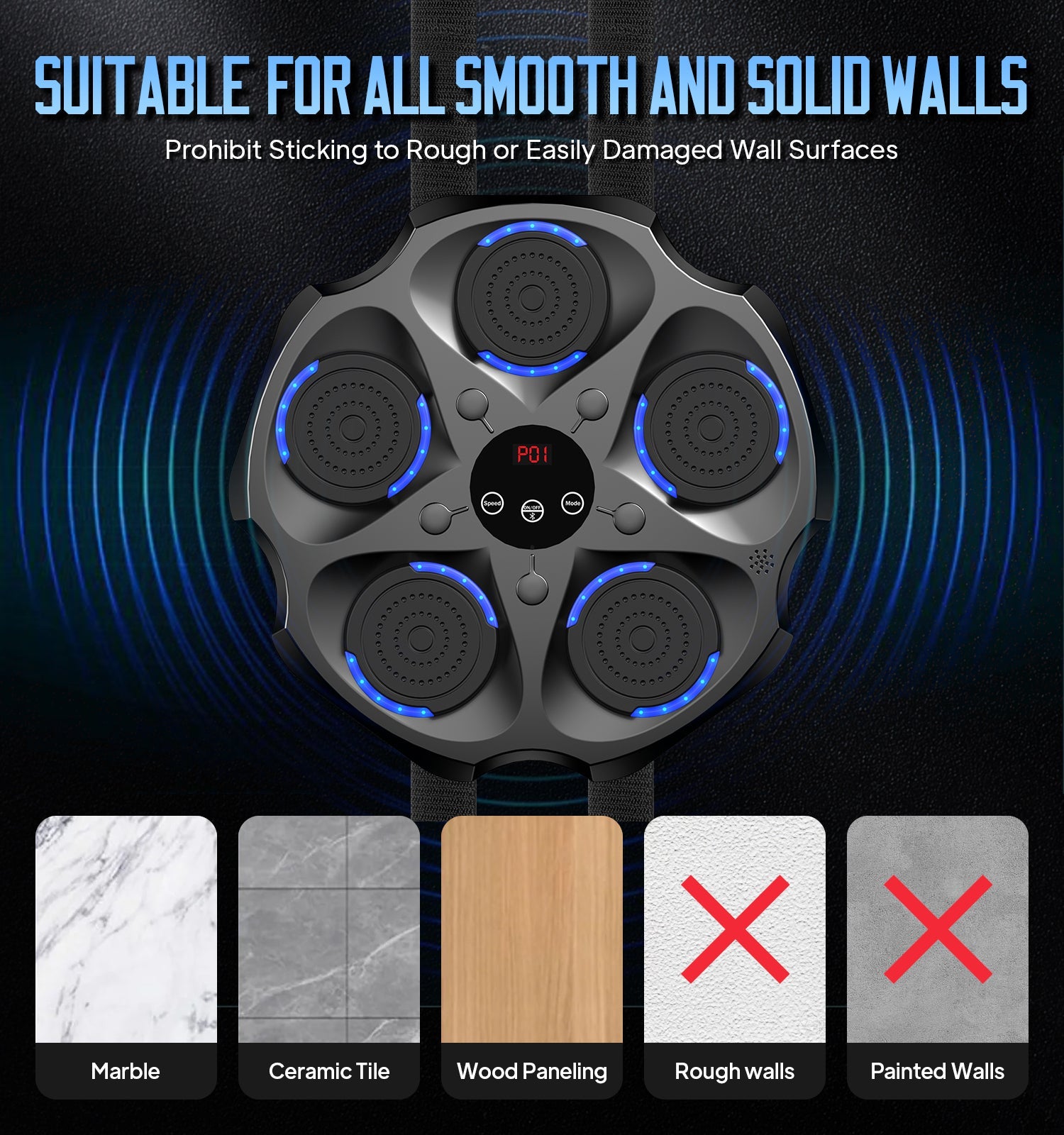 Music Boxing Machine with Boxing Gloves, Wall Mounted Smart Bluetooth Music Boxing Trainer, Electronic Boxing Target Workout Punching Equipment for Home, Indoor and Gym - FitPulseMusic Boxing Machine with Boxing Gloves, Wall Mounted Smart Bluetooth Music Boxing Trainer, Electronic Boxing Target Workout Punching Equipment for Home, Indoor and Gym