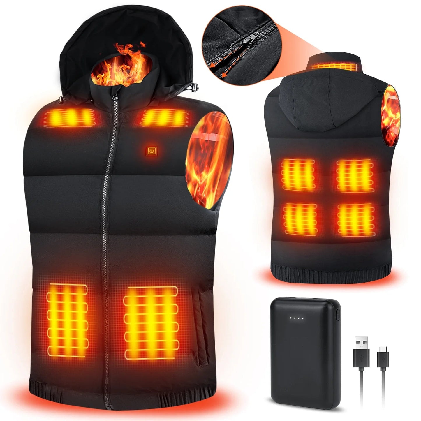 Heated Vest for Mens and Womens with 10000Mah Battery Pack, Detachable Heated Hood Heating Clothing, 3 Temperature Levels Electrically Heated Jacket, Szie XL - FitPulseHeated Vest for Mens and Womens with 10000Mah Battery Pack, Detachable Heated Hood Heating Clothing, 3 Temperature Levels Electrically Heated Jacket, Szie XL