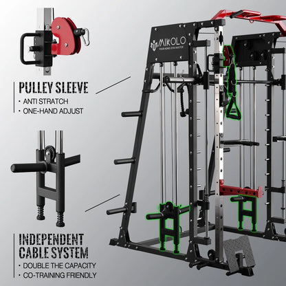 Smith Machine Home Gym, 2200 Lbs Power Rack Cage with Cable Crossover, Weight Bar, 360° Landmine, Barbell Holders and Other Attachments, Total Body Strength Training Cage - FitPulseSmith Machine Home Gym, 2200 Lbs Power Rack Cage with Cable Crossover, Weight Bar, 360° Landmine, Barbell Holders and Other Attachments, Total Body Strength Training Cage