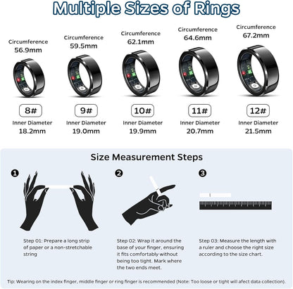 Smart Ring Health Tracker, Sleep Tracker Ring with Heart Rate, Waterproof Fitness Ring for Activity Monitoring/Steps/Distance/Calories, Air Gestures, up to 7 - Day Battery, for Ios Android (Black,10) - FitPulseSmart Ring Health Tracker, Sleep Tracker Ring with Heart Rate, Waterproof Fitness Ring for Activity Monitoring/Steps/Distance/Calories, Air Gestures, up to 7 - Day Battery, for Ios Android (Black,10)