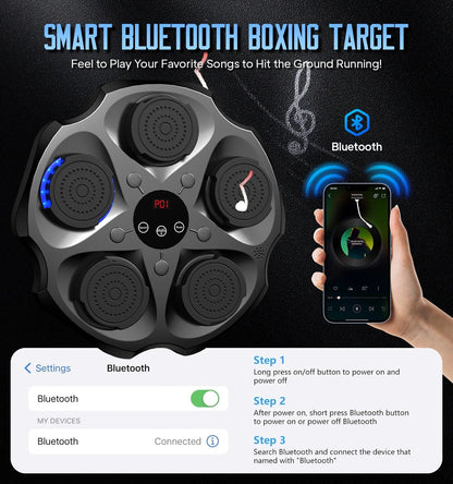 Music Boxing Machine with Boxing Gloves, Wall Mounted Smart Bluetooth Music Boxing Trainer, Electronic Boxing Target Workout Punching Equipment for Home, Indoor and Gym - FitPulseMusic Boxing Machine with Boxing Gloves, Wall Mounted Smart Bluetooth Music Boxing Trainer, Electronic Boxing Target Workout Punching Equipment for Home, Indoor and Gym
