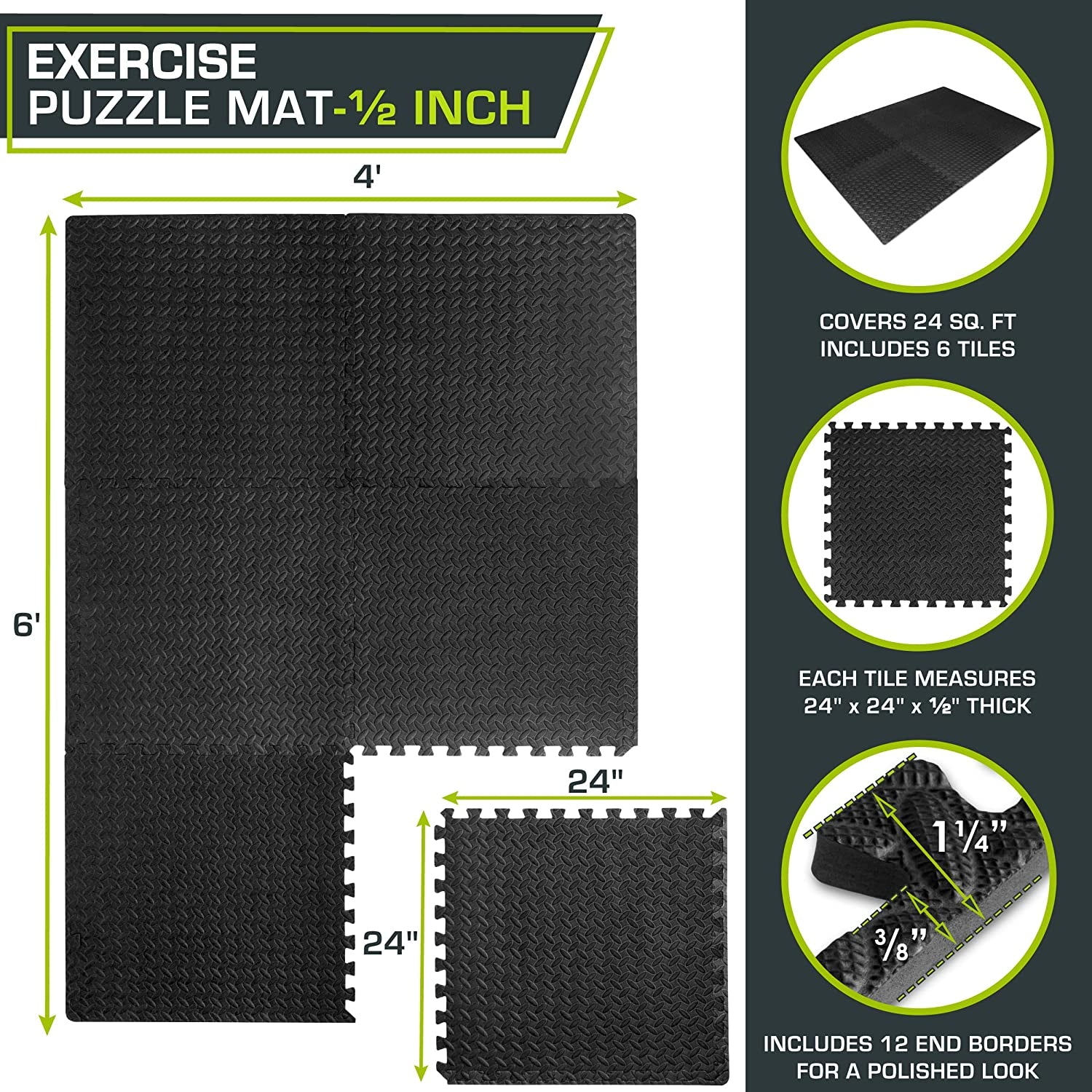 Puzzle Exercise Mat ½ In, EVA Interlocking Foam Floor Tiles for Home Gym, Mat for Home Workout Equipment, Floor Padding for Kids, Grey, 24 in X 24 in X ½ In, 144 Sq Ft - 36 Tiles - FitPulsePuzzle Exercise Mat ½ In, EVA Interlocking Foam Floor Tiles for Home Gym, Mat for Home Workout Equipment, Floor Padding for Kids, Grey, 24 in X 24 in X ½ In, 144 Sq Ft - 36 Tiles
