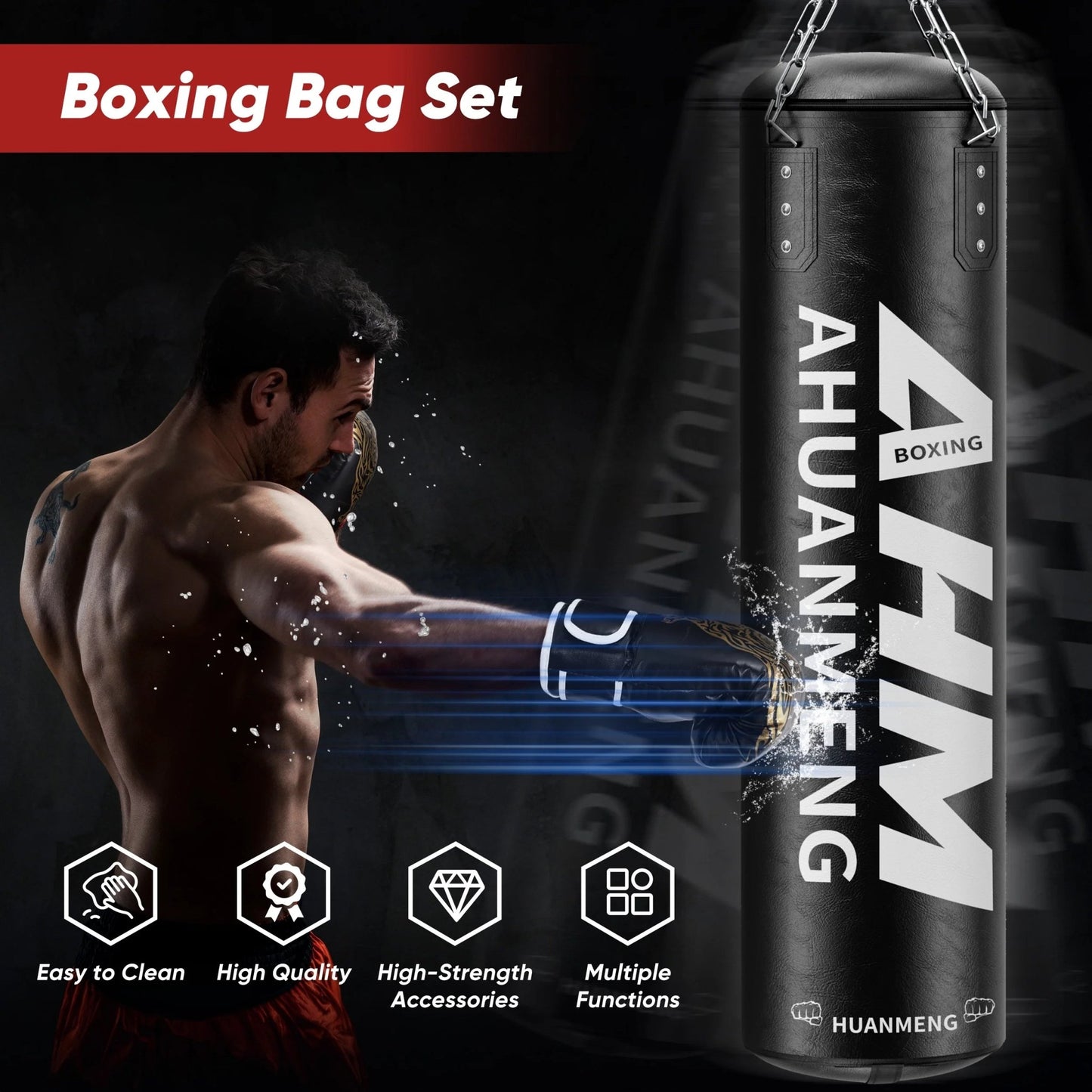 Punching Bag for Adults 4FT PU Heavy Boxing Bag Set Hanging Boxing Bag Kit W/ 12Oz Gloves - FitPulsePunching Bag for Adults 4FT PU Heavy Boxing Bag Set Hanging Boxing Bag Kit W/ 12Oz Gloves