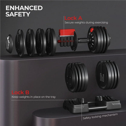 Adjustable Anti - Slip 3 - In - 1 Nylon Dumbbell Weight Set, 7 - 52.5Lbs, (Black & Red) - FitPulseAdjustable Anti - Slip 3 - In - 1 Nylon Dumbbell Weight Set, 7 - 52.5Lbs, (Black & Red)