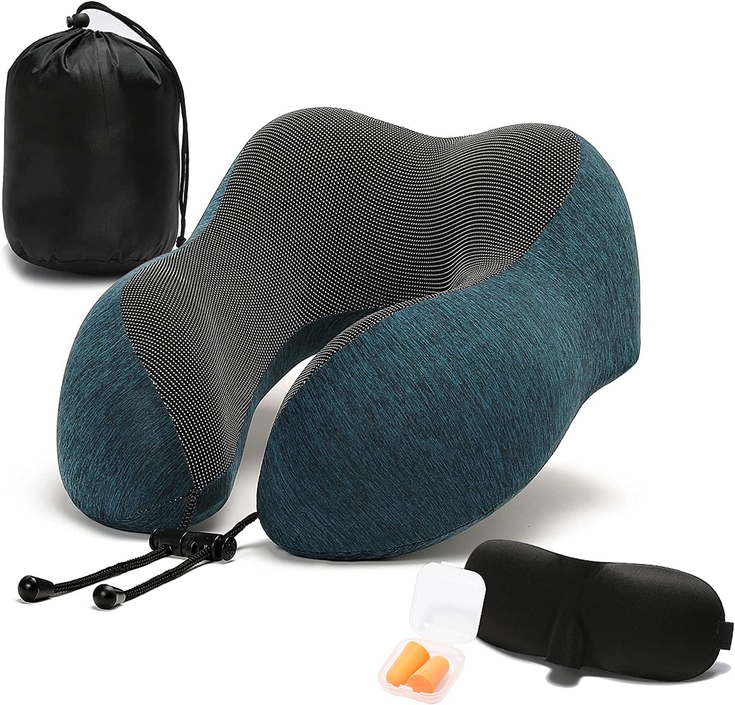 Travel Pillow, 100% Memory Foam Neck Pillow with Comfortable Breathable Cover, Airplane Travel Kit Cooling Pillow with 3D Eye Mask, Ear Plugs and Organizer Bag, Machine Washable, Grey/Blue (Green) - FitPulseTravel Pillow, 100% Memory Foam Neck Pillow with Comfortable Breathable Cover, Airplane Travel Kit Cooling Pillow with 3D Eye Mask, Ear Plugs and Organizer Bag, Machine Washable, Grey/Blue (Green)