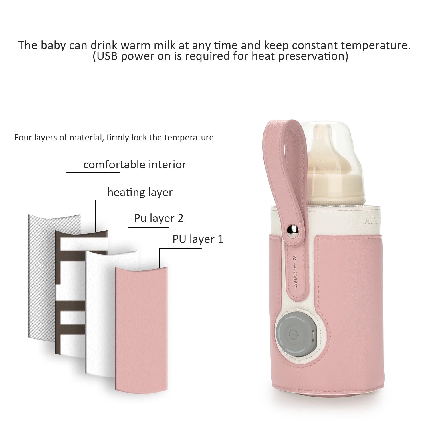Portable Bottle Warmer, Intelligent Bottle Warmer, Fast Charge, 3 - Speed Temperature Regulation, Pink - FitPulsePortable Bottle Warmer, Intelligent Bottle Warmer, Fast Charge, 3 - Speed Temperature Regulation, Pink