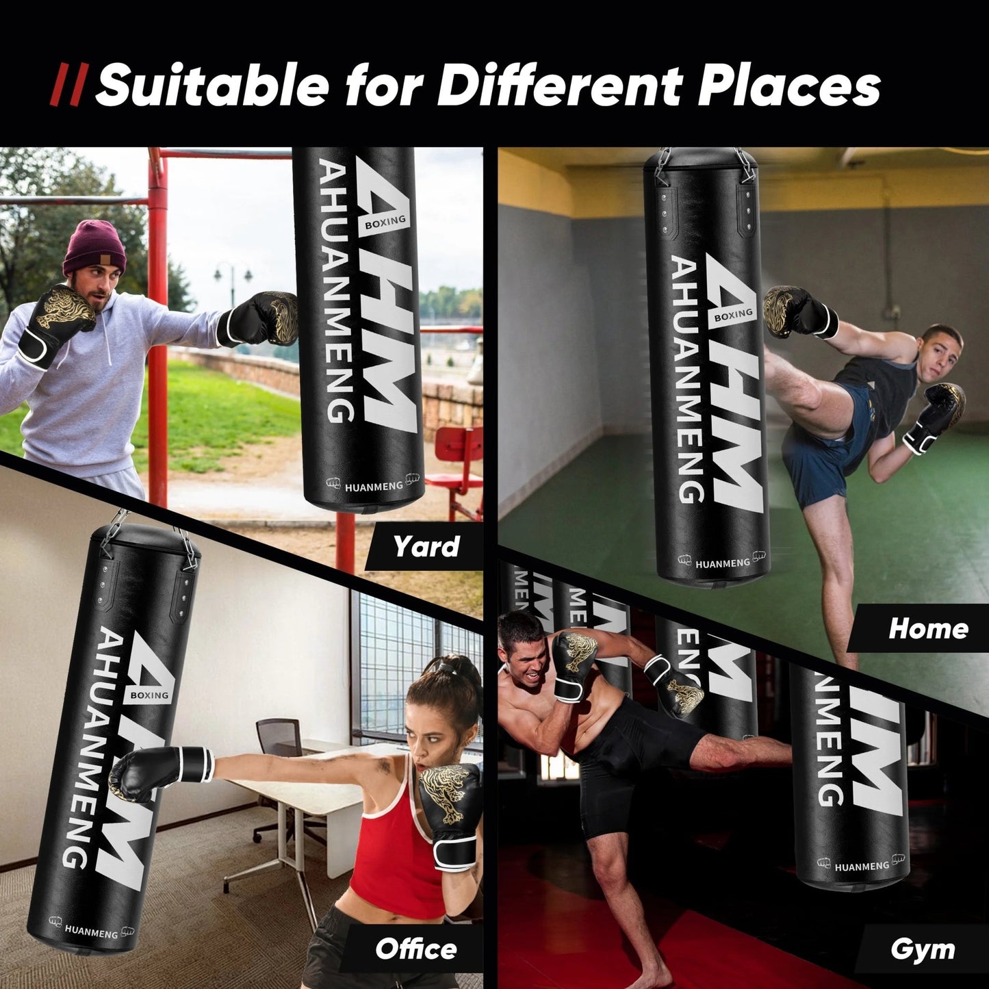 Punching Bag for Adults 4FT PU Heavy Boxing Bag Set Hanging Boxing Bag Kit W/ 12Oz Gloves - FitPulsePunching Bag for Adults 4FT PU Heavy Boxing Bag Set Hanging Boxing Bag Kit W/ 12Oz Gloves